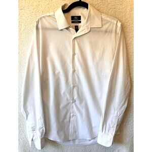 Men's Docker White Fitted Dress Shirt 15-15.5 34/35 Button-Up Cotton Lightweight
